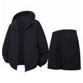Men's black 2-piece sun protection set with lightweight hooded jacket and shorts - Black
