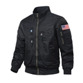 Schwarze MA1 Herren-Fliegerjacke mit USA-Flaggen-Aufnäher und taktischen Taschen - M / Schwarz (USA Flagge)