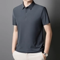 Men's ice silk short-sleeve Polo shirt in charcoal grey with seamless smooth texture - M / Dark Gray