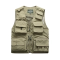 Men's multi-pocket tactical fishing vest in khaki green with breathable mesh back design - M / Khaki