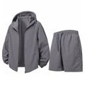 Men's dark grey sun protection set featuring lightweight hooded jacket and matching shorts - Dark Gray