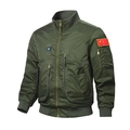 Army green MA-1 flight jacket with tactical pockets and national flag patch detail - M / Army Green (China Flag)