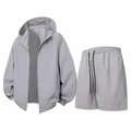 Men's light grey summer sun protection set with long sleeve hooded jacket and shorts - Light Gray