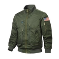 Army green MA-1 flight bomber jacket with US flag patch and ribbed trim details - M / Army Green (USA Flag)