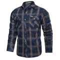 Camicia da uomo a maniche lunghe in cotone a quadri blu e caramello con tasche - M / Blu Reale
