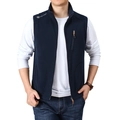 Men's navy blue fleece vest with stand collar and zipper pocket in variant dark blue - M / Dark Blue