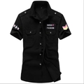 Camisa cargo de hombre de manga corta con parches bordados y detalles militares - M / Negro