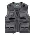 Men's dark grey multi-pocket fishing vest with functional zippers and mesh lining - M / Gray