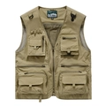 Men's khaki multi-pocket fishing vest with V-neck and mesh lining for outdoor hiking - M / Khaki