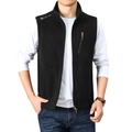 Men's black fleece vest with high collar and orange zip pocket detail outdoor style - M / Black