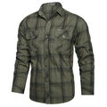 Camicia scozzese da uomo in cotone verde militare a maniche lunghe con taschini - M / Verde Militare