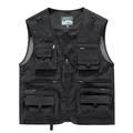 Men's multi-pocket fishing vest in black with durable zippers and outdoor mesh lining - M / Black