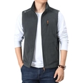 Men's gray fleece vest with stand collar and orange zipper details for outdoor casual wear - M / Dark Gray