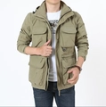Chaqueta exterior de hombre verde caqui con mangas desmontables y multibolsillos - M / Capa simple fina / Caqui