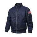 Navy blue tactical MA1 pilot flight jacket with military badges and ribbed knit trim - M / Dark Blue (USA Flag)