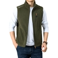 Men's olive green fleece vest with stand collar and zipper pocket for casual wear - M / Army Green