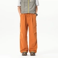 Men's retro American wide leg cargo pants in bright orange with techwear details - S / Sunset Orange