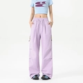 Relaxed fit light purple cargo pants for women featuring drawstring waist and side pockets - S / Mist Purple