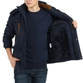Parka invernale da uomo blu marino con calda fodera in pelliccia e tasche cargo - L / Blu scuro