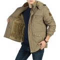 Parka invernale da uomo kaki con fodera in pile e giacca da lavoro con cappuccio rimovibile - L / Cachi