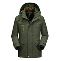 Men's olive green hooded parka with warm faux fur lining and embroidered details - L / Army Green