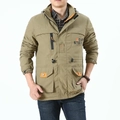 Khaki Outdoorjacke für Herren mit orangefarbenem Futter und Utility-Taschen - M / Gefütterter Stil / Khaki