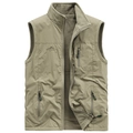 Armeegrüne Wende-Vliesweste für Herren mit Outdoor-Stickerei und mehreren Taschen - M / Khaki