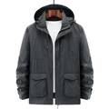 Giacca cargo outdoor grigio scuro da uomo con cappuccio, tasche e ricami - M / Grigio