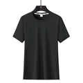 Men's ice silk modal black t-shirt with crew neck and breathable horizontal texture - M / Black [Women]