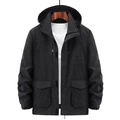 Giacca cargo nera da uomo con cappuccio, tasche multiple e tessuto impermeabile - M / Nero