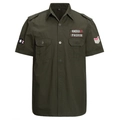 Camisa militar de manga corta verde ejército con charreteras y dos bolsillos en pecho - M / Verde Militar