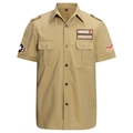 Camisa cargo caqui de manga corta con bolsillos en el pecho y parches bordados de moda - M / Caqui
