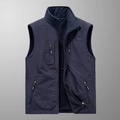 Men's dark blue reversible polar fleece vest with standing collar and zipper pockets - M / Dark Blue