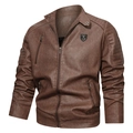 Giacca vintage in pelle PU marrone con colletto alla coreana e dettagli moto - M / caffè