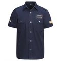 Camisa de trabajo azul oscuro para hombre con parches militares y bolsillos - M / Azul oscuro