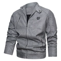 Giacca classica grigia vintage in ecopelle da uomo con collo alto e zip metalliche - M / Grigio