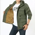Chaqueta cargo de hombre con capucha verde militar con forro polar cálido y multibolsillos - M / Forro Polar / Verde Militar