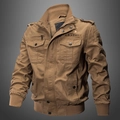 Herren Baumwoll-Utility-Jacke in Khaki mit U.S. ARMY Stickerei und Stehkragen - M / Khaki