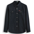 Men's navy blue long sleeve cargo shirt with dual flap pockets and outdoor badge - M / Khaki