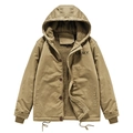 Chaqueta caqui para hombre con capucha, forro polar cálido y puños acanalados - M / Caqui