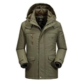 Parka invernale da uomo verde militare con cappuccio, fodera in pelliccia sintetica e stile outdoor - M / Cachi