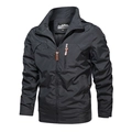 Giacca outdoor nera da uomo antivento e impermeabile con cappuccio e tasche zip - M / Grigio