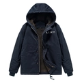 Chaqueta de hombre azul marino con capucha, forro cálido de sherpa y estampado A.R.M.Y. blanco - M / Azul oscuro