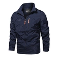 Giacca outdoor da uomo blu navy impermeabile con collo alto e dettagli zip arancioni - M / Blu Reale