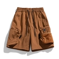 Pantalones cortos cargo techwear impermeables marrones con bolsillos utilitarios de malla - M / Café con Leche