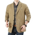 Chaqueta blazer informal clásica de color caqui para hombre con bolsillos de parche - M / Caqui