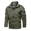 Giacca outdoor da uomo verde militare impermeabile con cappuccio e tasche a zip - M / Verde Militare