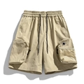 Pantalones cortos cargo techwear caqui para hombre con cintura elástica y bolsillos - M / Caqui