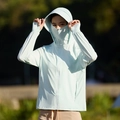 Light blue hooded sun protection jacket with built-in face mask and thumbholes - M / Ice Moon Blue (Women)