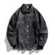 Camisa de trabajo de pana negra para hombre y mujer con textura de rayas verticales - M / Negro Denim